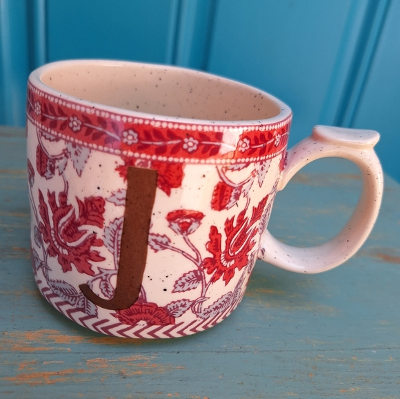 J Mug Anthropologie Coffee Cup Vintage Mugs Pink Ornate Speckled Stone - Picture 17 of 17
